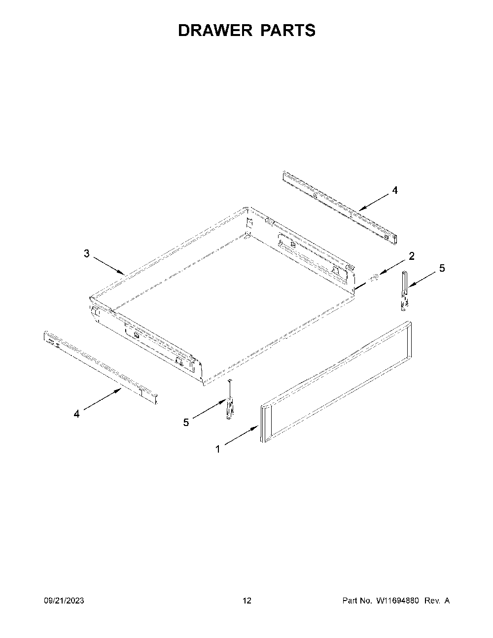 Drawer Parts Diagram and Parts List for KFGG500ESS7  KitchenAid Range