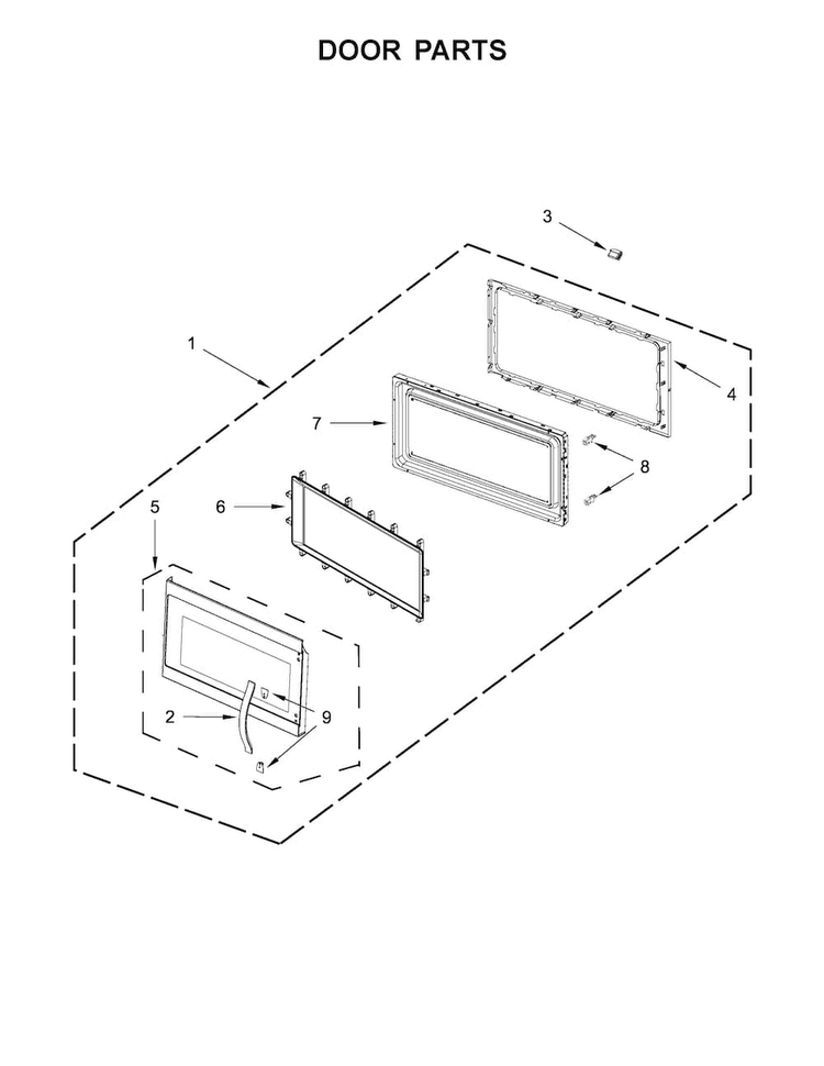 Door Parts Diagram and Parts List for KMHS120EBL4  KitchenAid Microwave