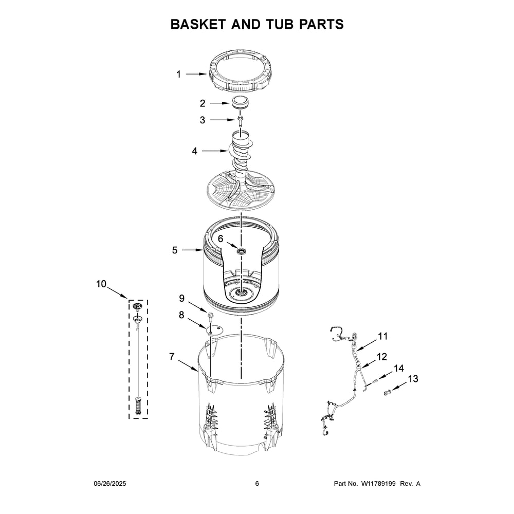 Basket And Tub Parts Diagram and Parts List for WTW5105HW6  Whirlpool Washer