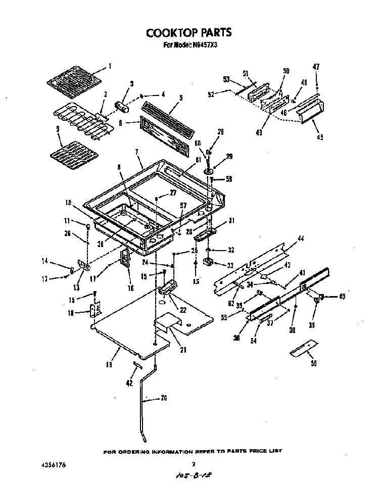 Cooktop Diagram and Parts List for N9457*3  Roper Range
