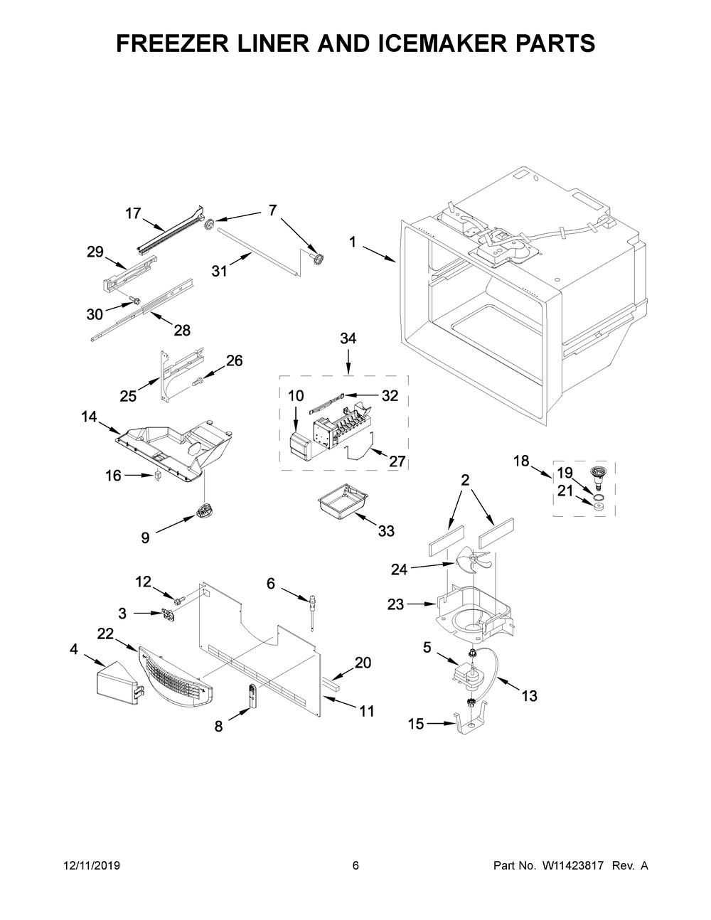 Freezer Liner And Icemaker Parts Diagram and Parts List for WRF535SWHZ04  Whirlpool Refrigerator