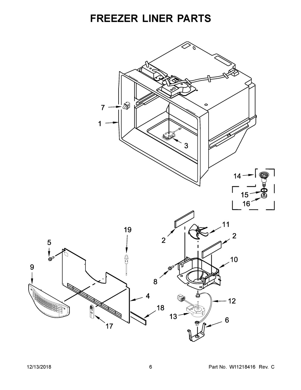 Freezer Liner Parts Diagram and Parts List for WRF757SDHV00  Whirlpool Refrigerator