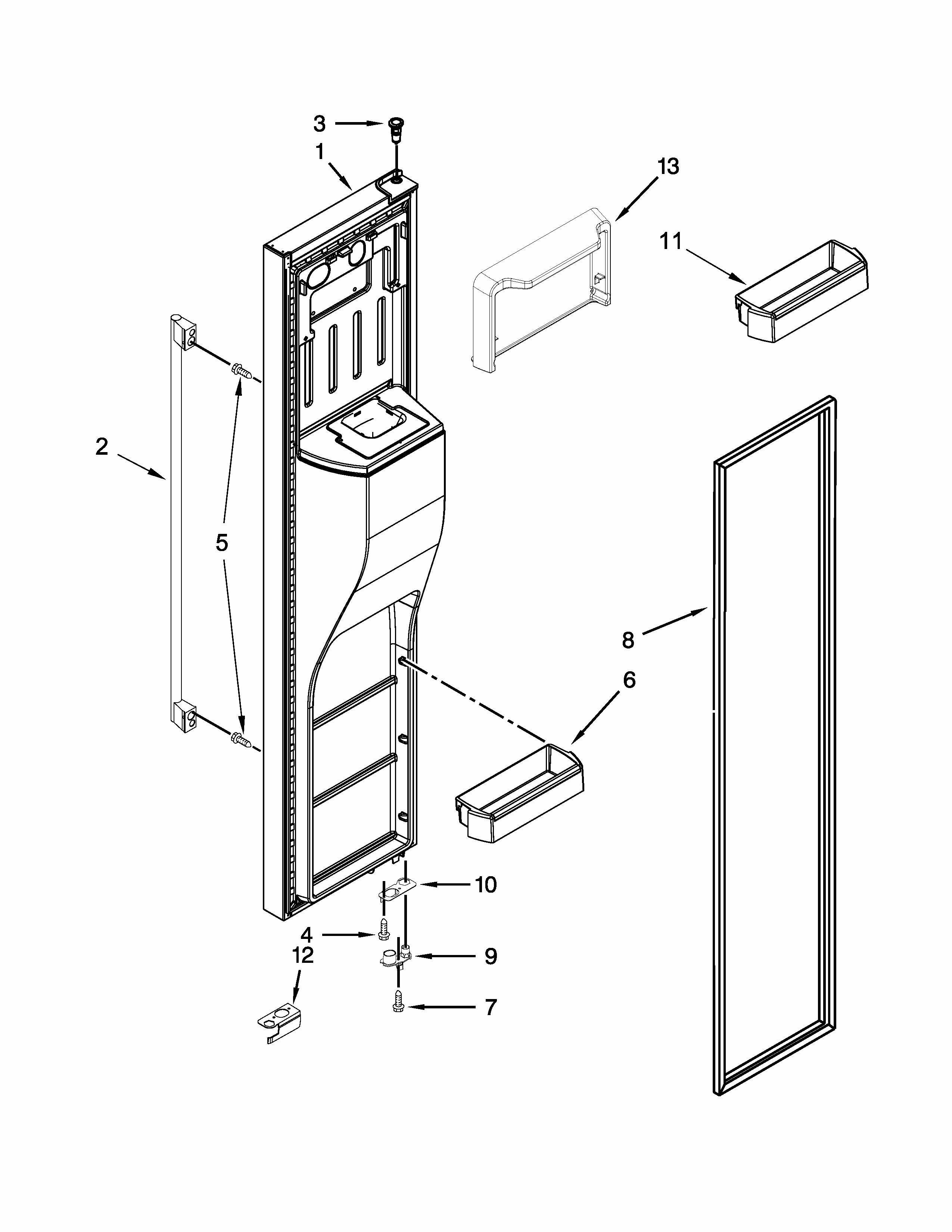 Freezer Door Parts Diagram and Parts List for ISC21CNEDS00  Whirlpool Refrigerator