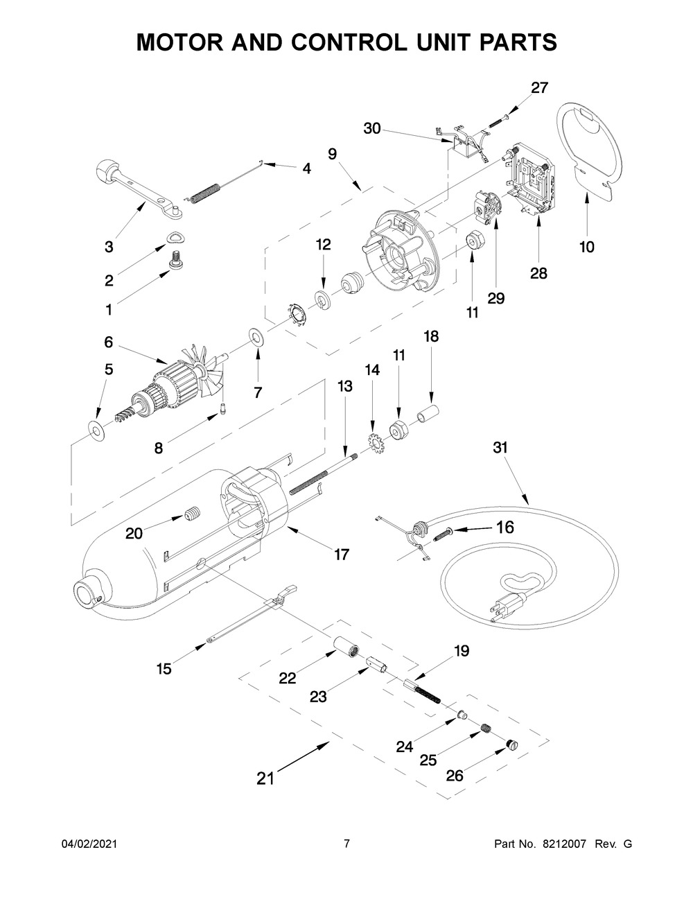 Motor And Control Unit Parts Diagram and Parts List for 5KSM150PSAMH0  Whirlpool Mixer