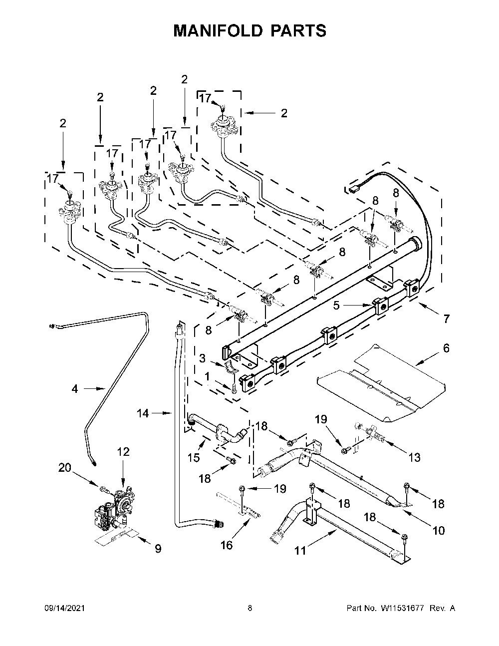 Manifold Parts Diagram and Parts List for KFGG500ESS3  KitchenAid Range
