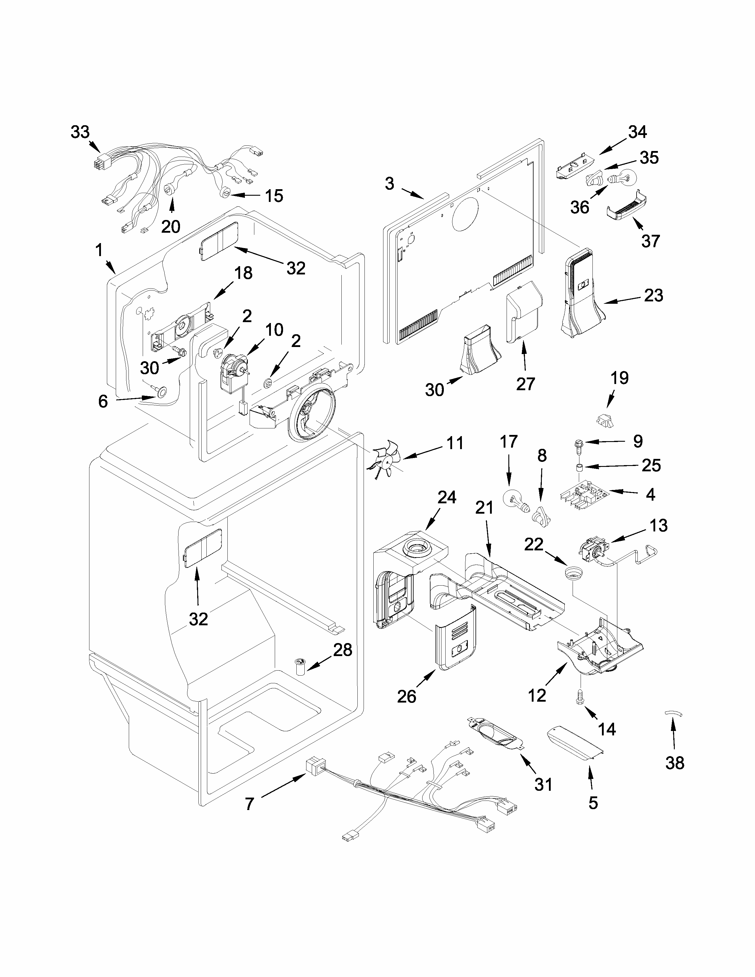 Liner Parts Diagram and Parts List for GARF19XXYK01  Whirlpool Refrigerator