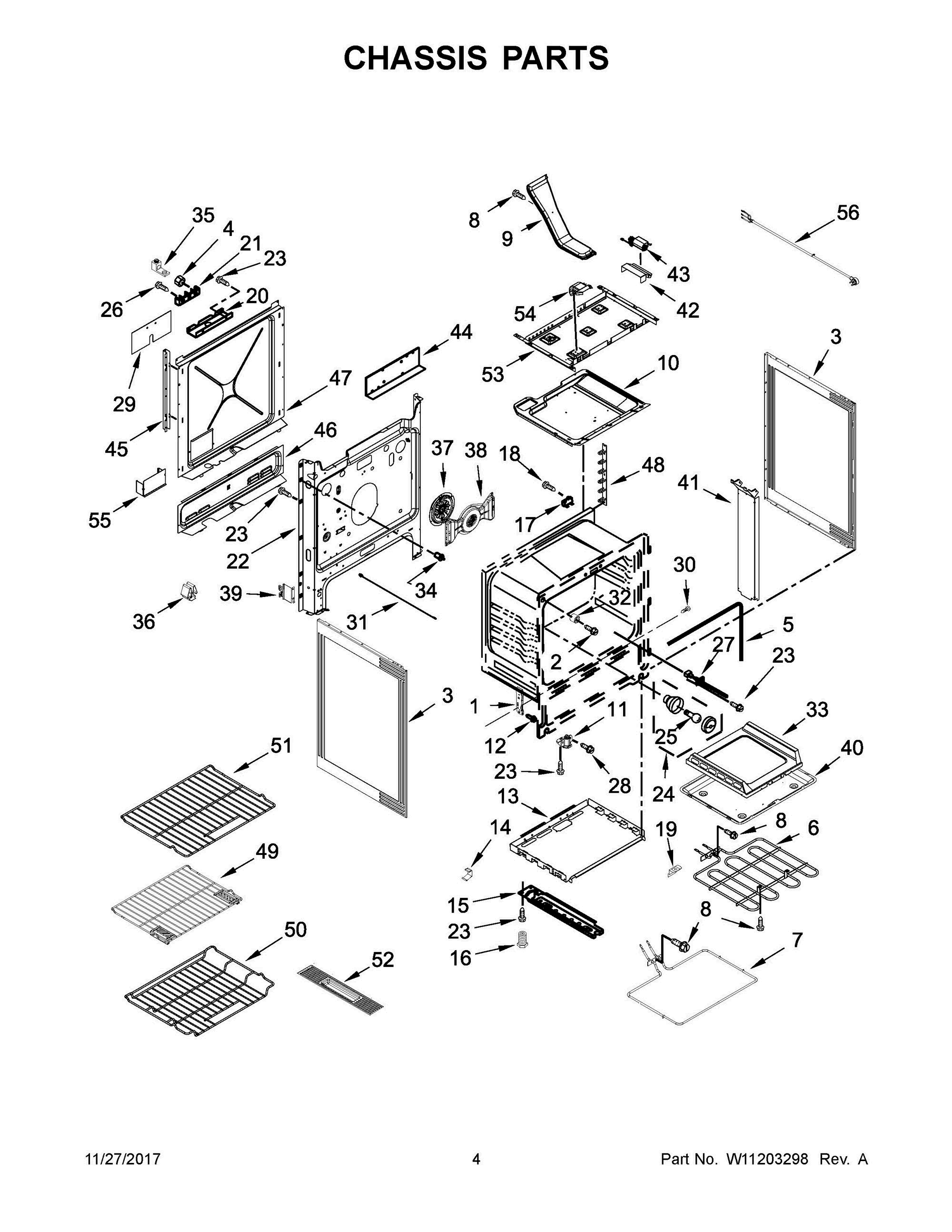 03 - CHASSIS PARTS Diagram and Parts List for YKSDB900ESS2  Whirlpool Range