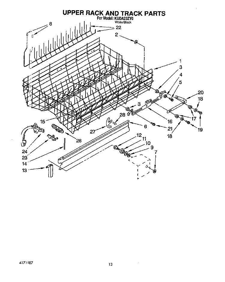 UPPER RACK AND TRACK Diagram and Parts List for KUDA23ZY0  KitchenAid Dishwasher