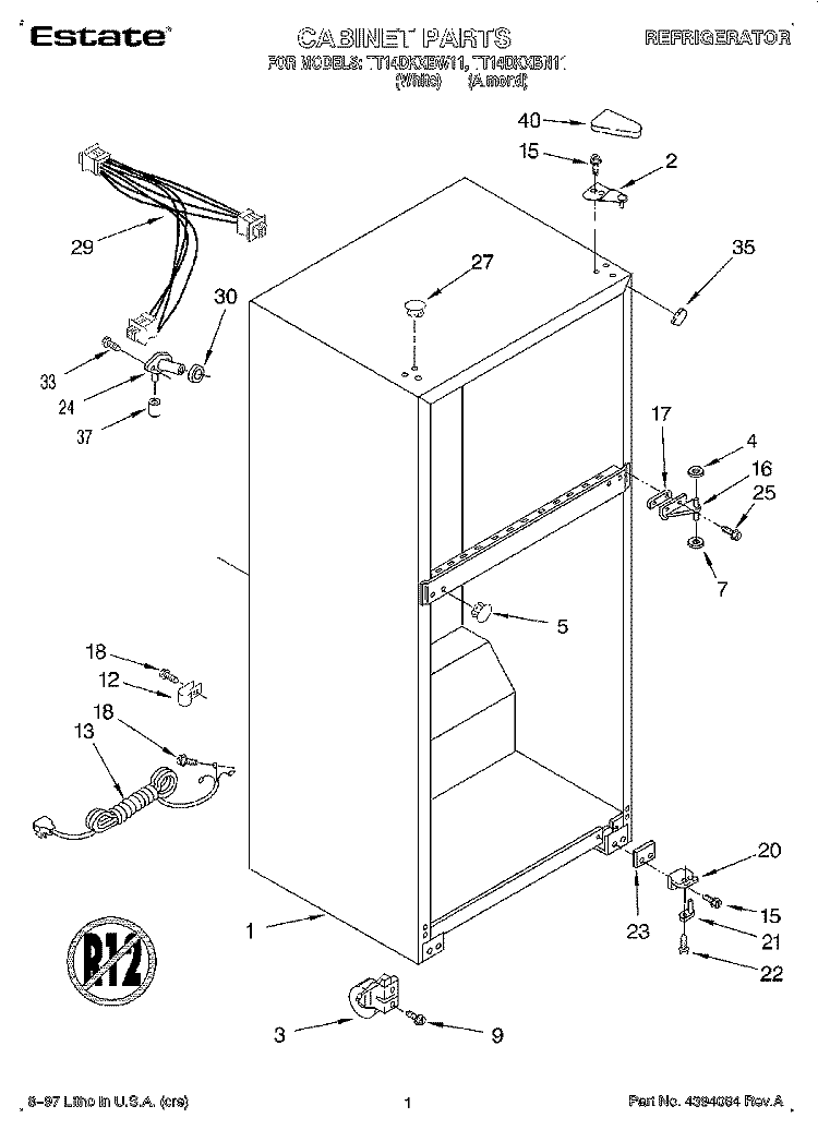 CABINET Diagram and Parts List for TT14DKXBN11  Estate Refrigerator