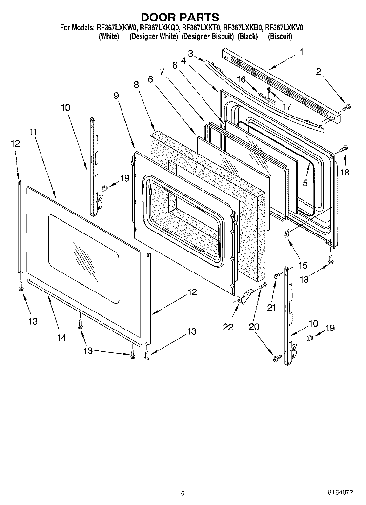 DOOR Diagram and Parts List for RF367LXKB0  Whirlpool Range