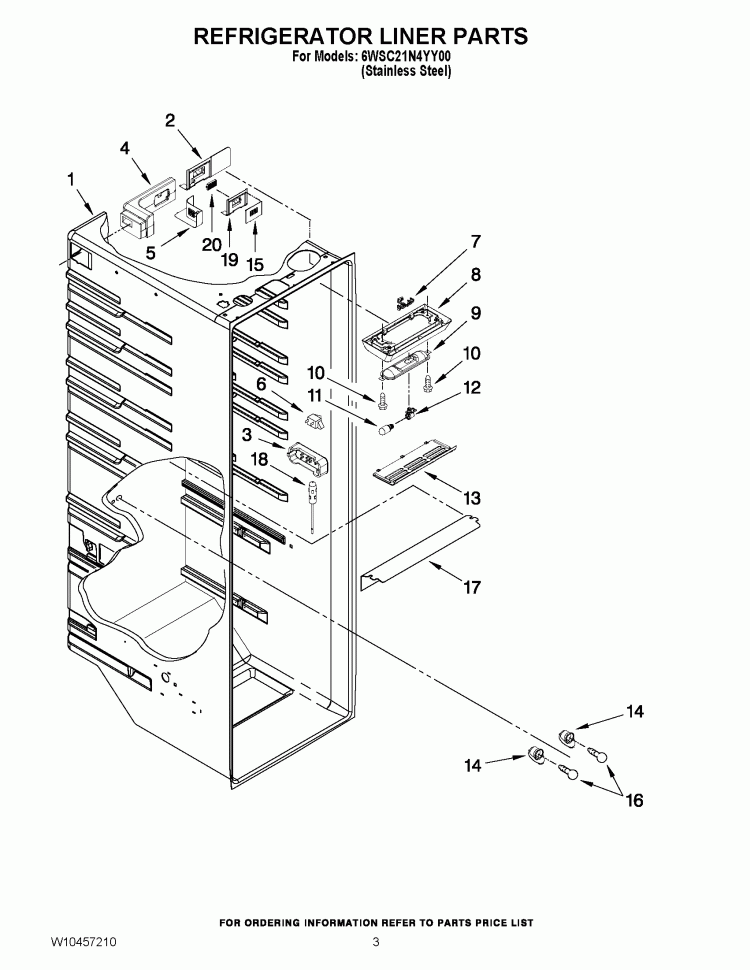 REFRIGERATOR LINER PARTS Diagram and Parts List for 6WSC21N4YY00  Whirlpool Refrigerator