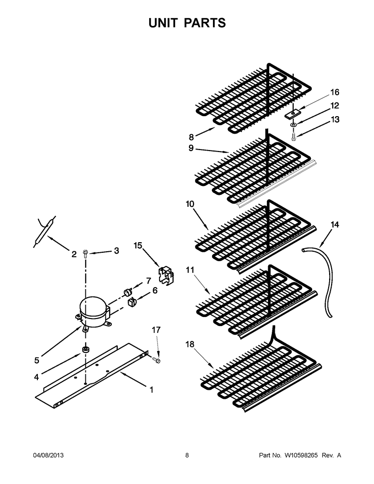 UNIT PARTS Diagram and Parts List for EV200FXBQ00  Whirlpool Freezer