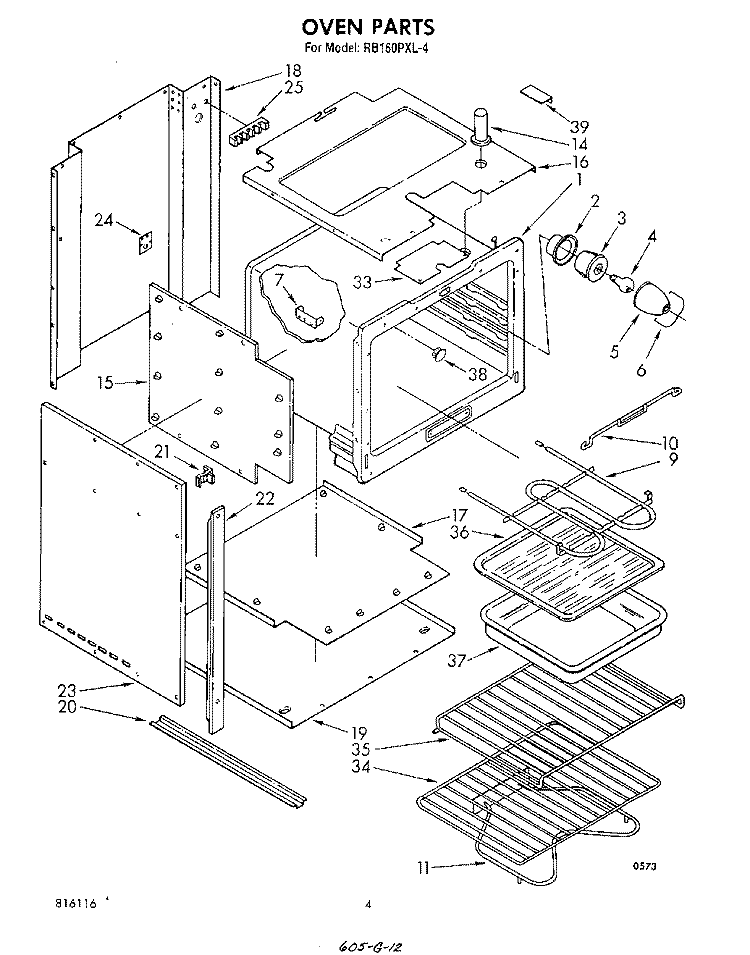 SECTION Diagram and Parts List for RB160PXL4  Whirlpool Wall Oven