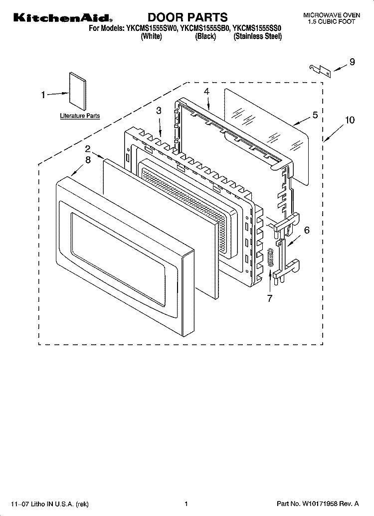 DOOR PARTS Diagram and Parts List for YKCMS1555SS0  KitchenAid Microwave