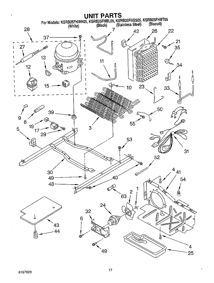 UNIT Diagram and Parts List for KSRB25FHBT05  KitchenAid Refrigerator