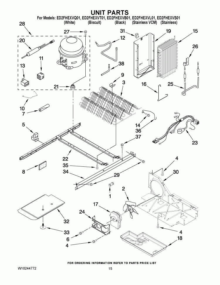 UNIT PARTS Diagram and Parts List for ED2FHEXVB01  Whirlpool Refrigerator
