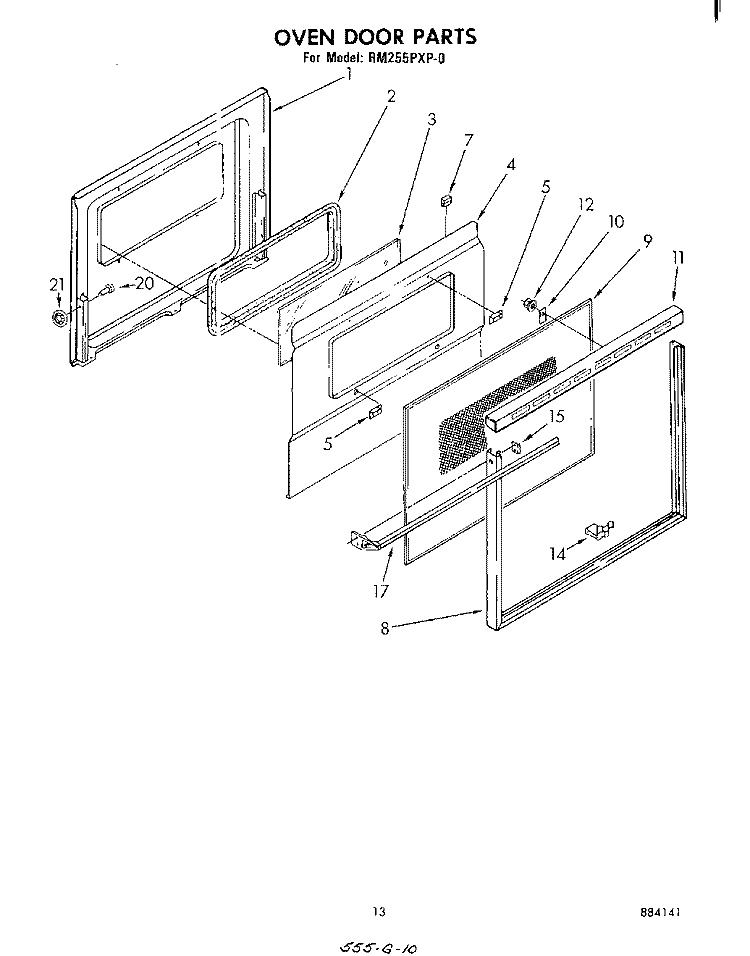 OVEN DOOR Diagram and Parts List for RM255PXP0  Whirlpool Microwave Oven Combo