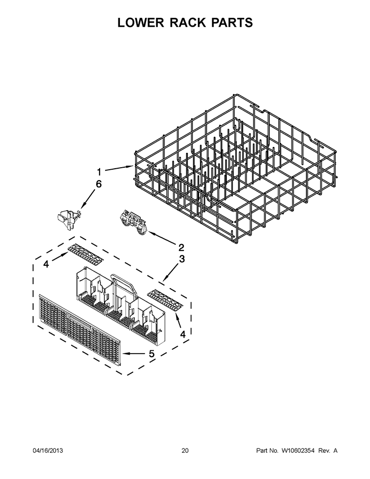 LOWER RACK PARTS Diagram and Parts List for WDT790SLYM2  Whirlpool Dishwasher