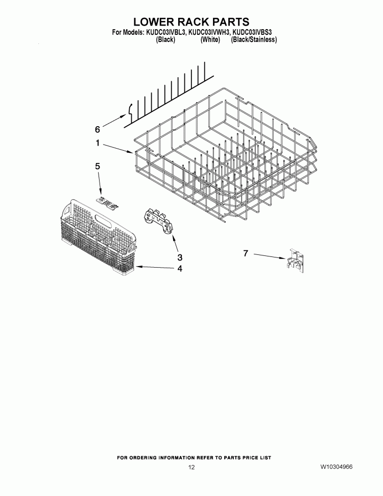 LOWER RACK PARTS Diagram and Parts List for KUDC03IVBL3  KitchenAid Dishwasher