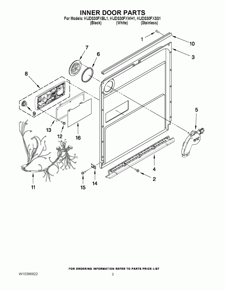 INNER DOOR PARTS Diagram and Parts List for KUDS30IXSS1  KitchenAid Dishwasher