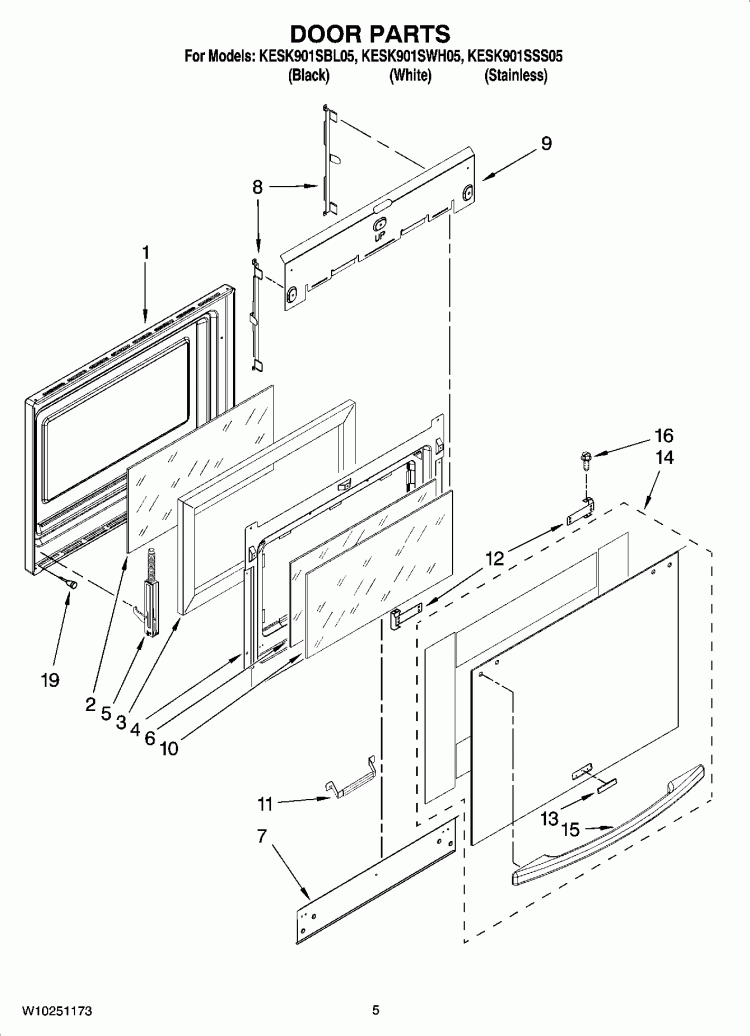 DOOR PARTS Diagram and Parts List for KESK901SSS05  KitchenAid Range