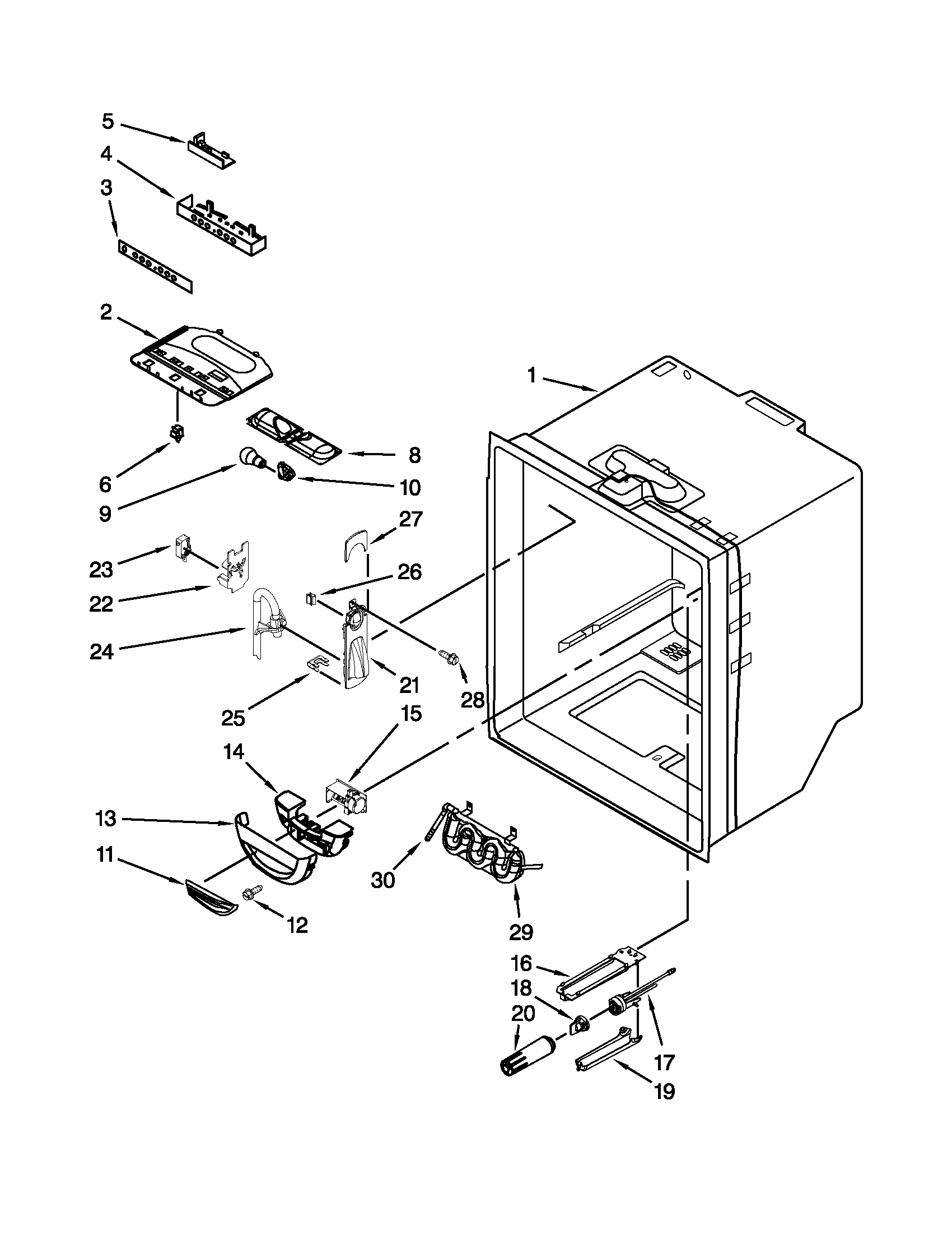 Refrigerator Liner Parts Diagram and Parts List for 59672019016  Kenmore Refrigerator