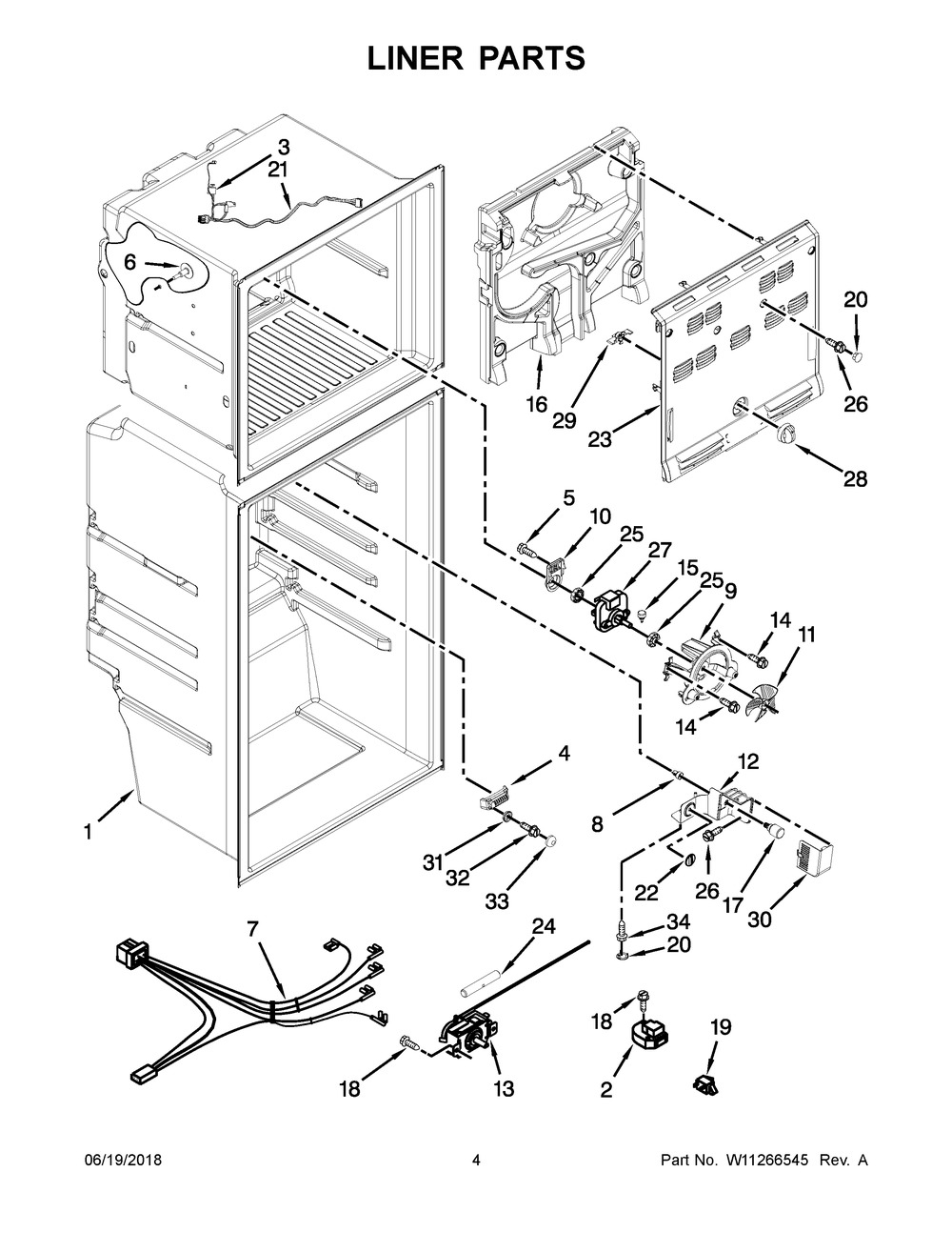 Liner Parts Diagram and Parts List for WRT111SFDB04  Whirlpool Refrigerator