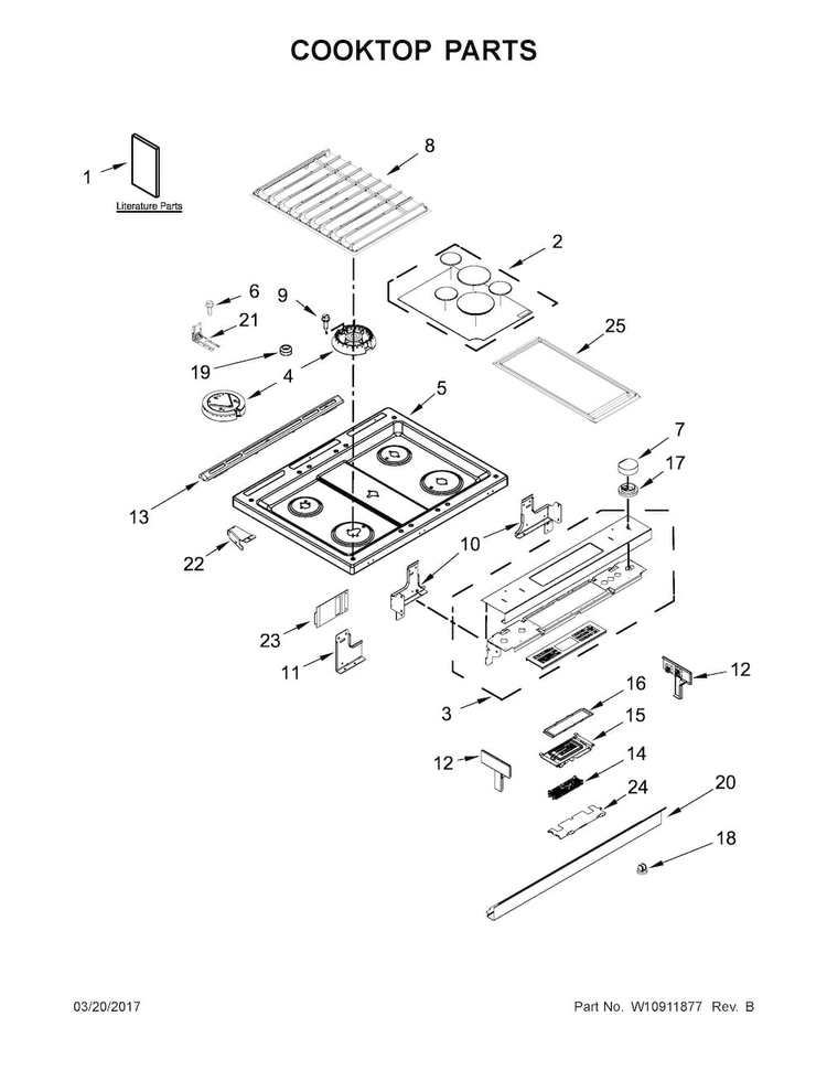 Cooktop Parts Diagram and Parts List for KSDB900ESS1  KitchenAid Range