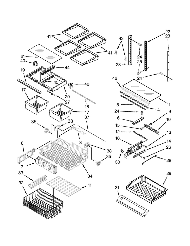 Shelf Parts Diagram and Parts List for 10672009015  Kenmore Refrigerator