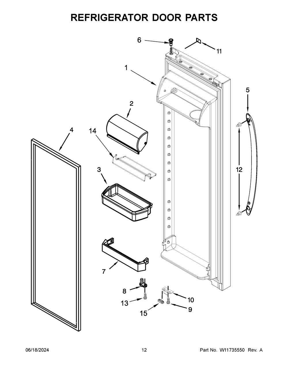 Refrigerator Door Parts Diagram and Parts List for WRS325SDHZ12  Whirlpool Refrigerator