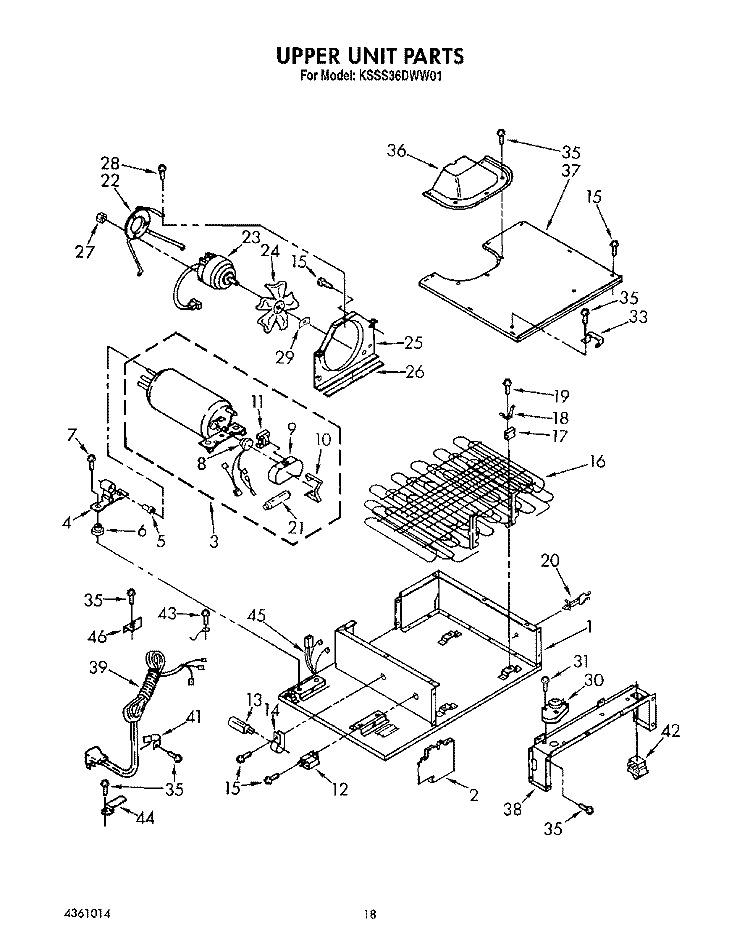 UPPER UNIT Diagram and Parts List for KSSS36DWW01  KitchenAid Refrigerator