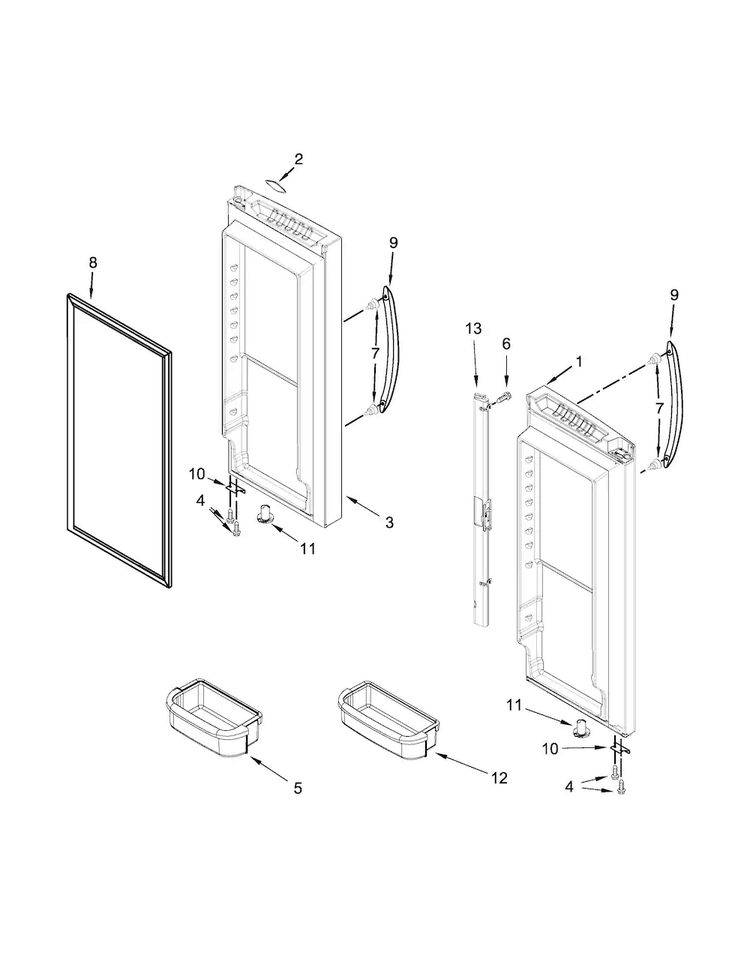 Refrigerator Door Parts Diagram and Parts List for WRF540CWBW01  Whirlpool Refrigerator