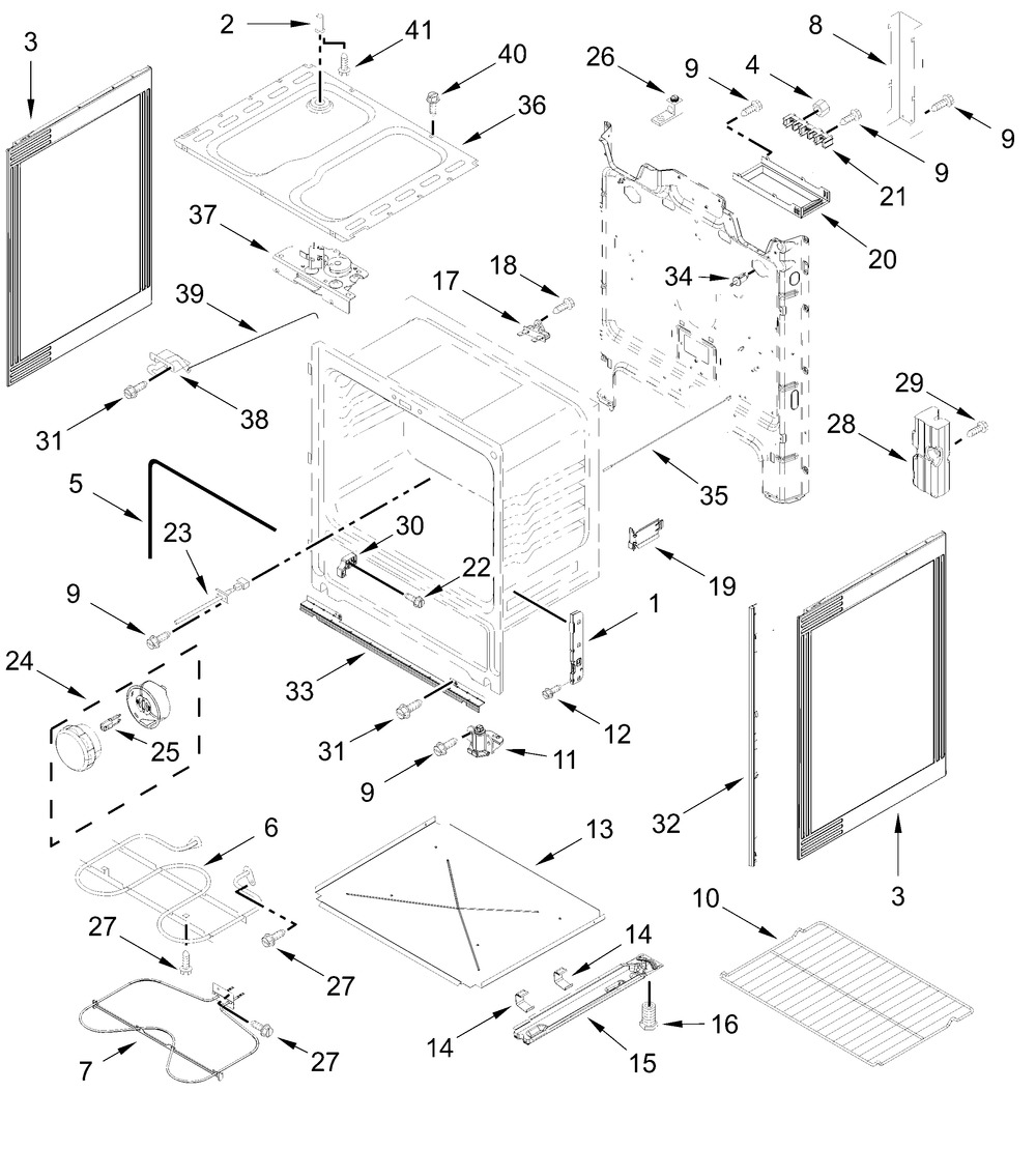 Chassis Parts Diagram and Parts List for CREW3552RS0  Whirlpool Range