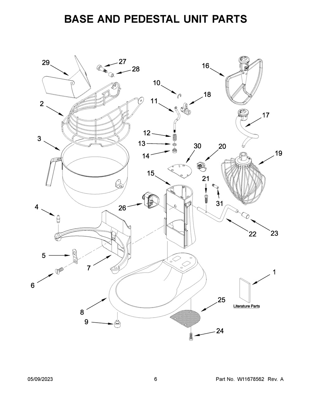 Base And Pedestal Unit Parts Diagram and Parts List for 5KSM7990XEWH1  KitchenAid Mixer