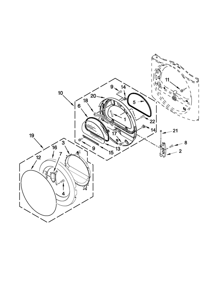 Door Parts Diagram and Parts List for WGD9051YW3  Whirlpool Dryer