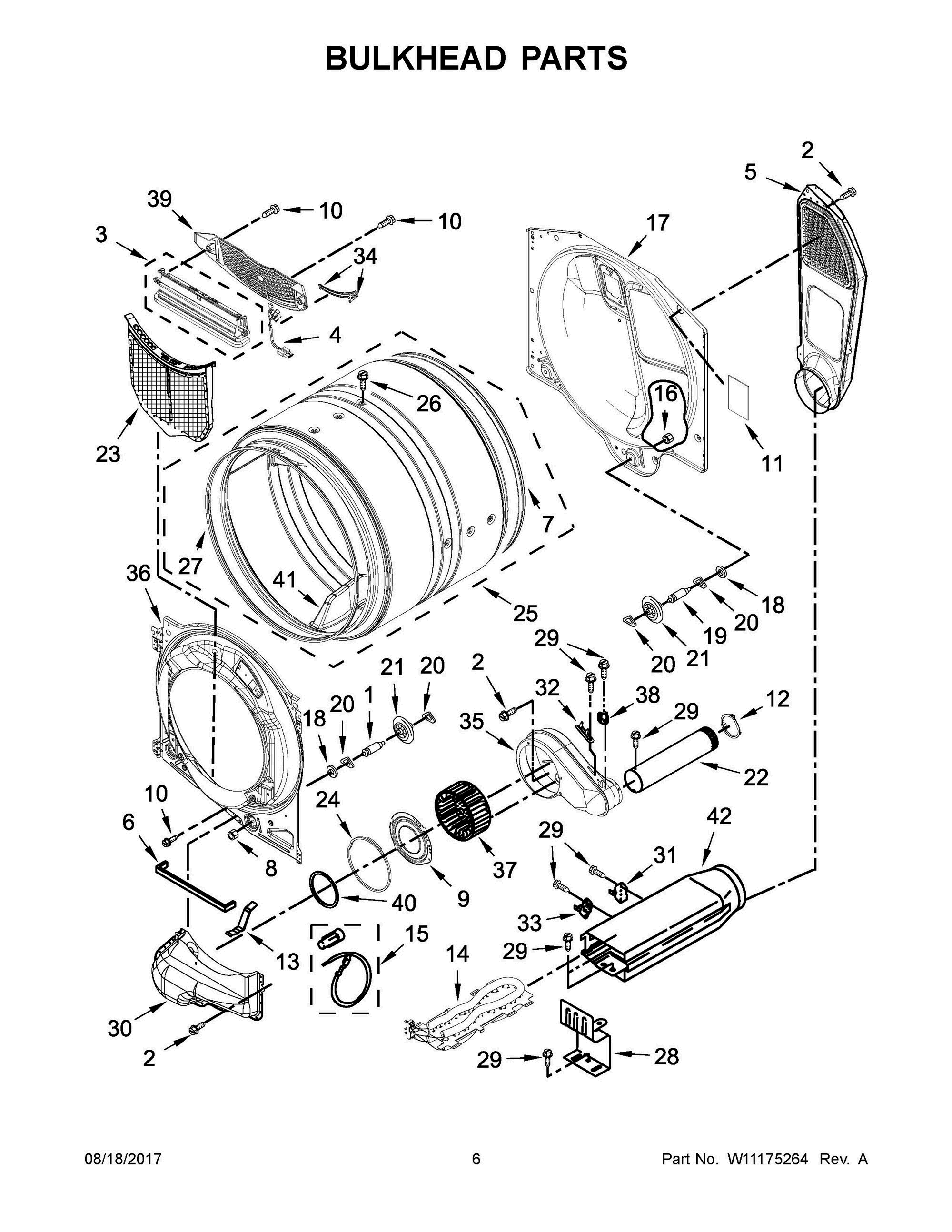 04 - BULKHEAD PARTS Diagram and Parts List for WED75HEFW1  Whirlpool Dryer