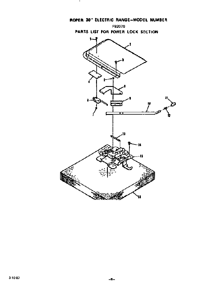 Power Lock Diagram and Parts List for F9027*0  Roper Range
