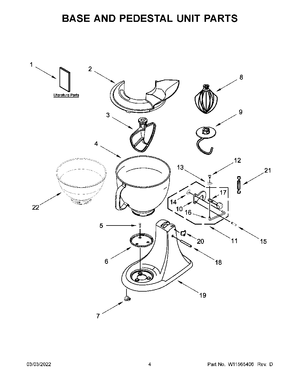 Base And Pedestal Unit Parts Diagram and Parts List for 5KSM195PSABE0  KitchenAid Mixer