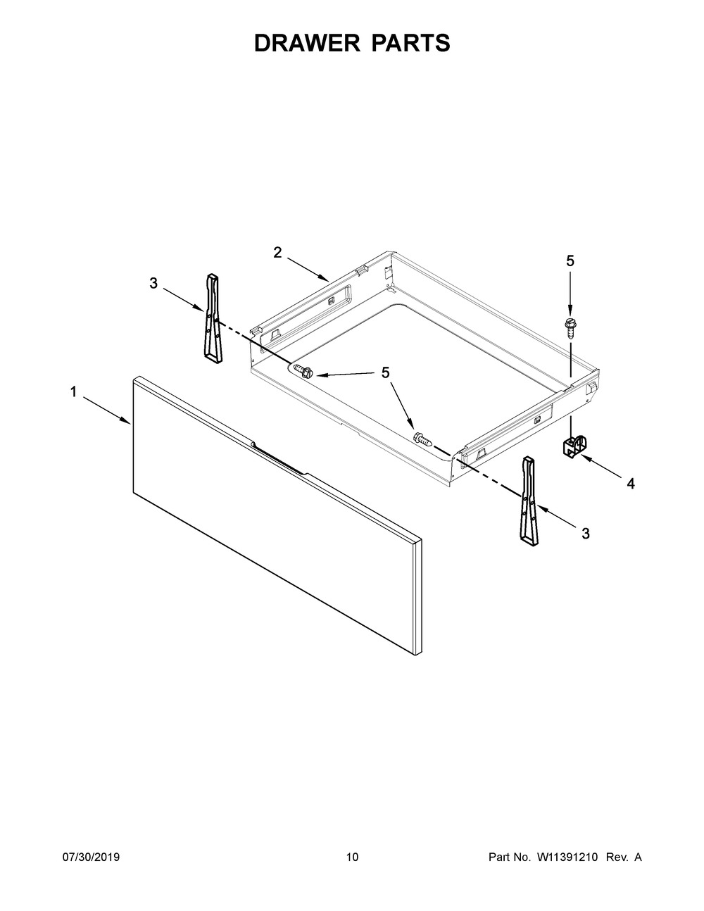 Drawer Parts Diagram and Parts List for WFC310S0ES4  Whirlpool Range