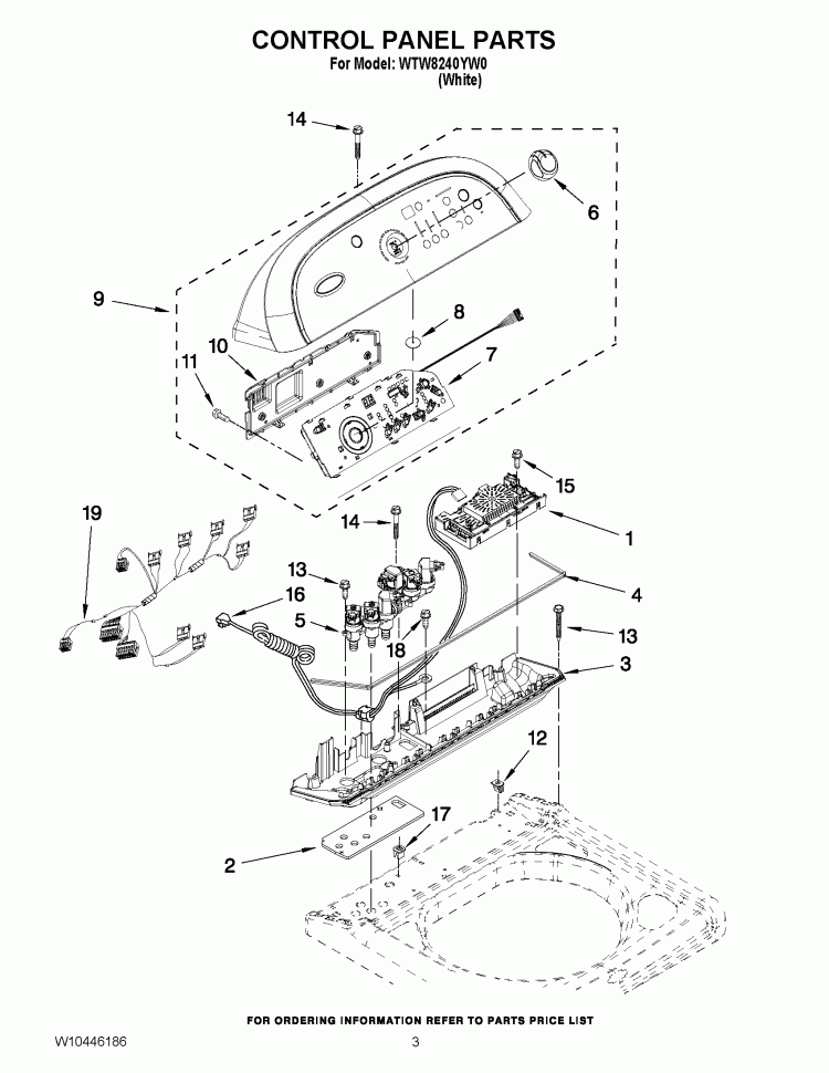 CONTROL PANEL PARTS Diagram and Parts List for WTW8240YW0  Whirlpool Washer
