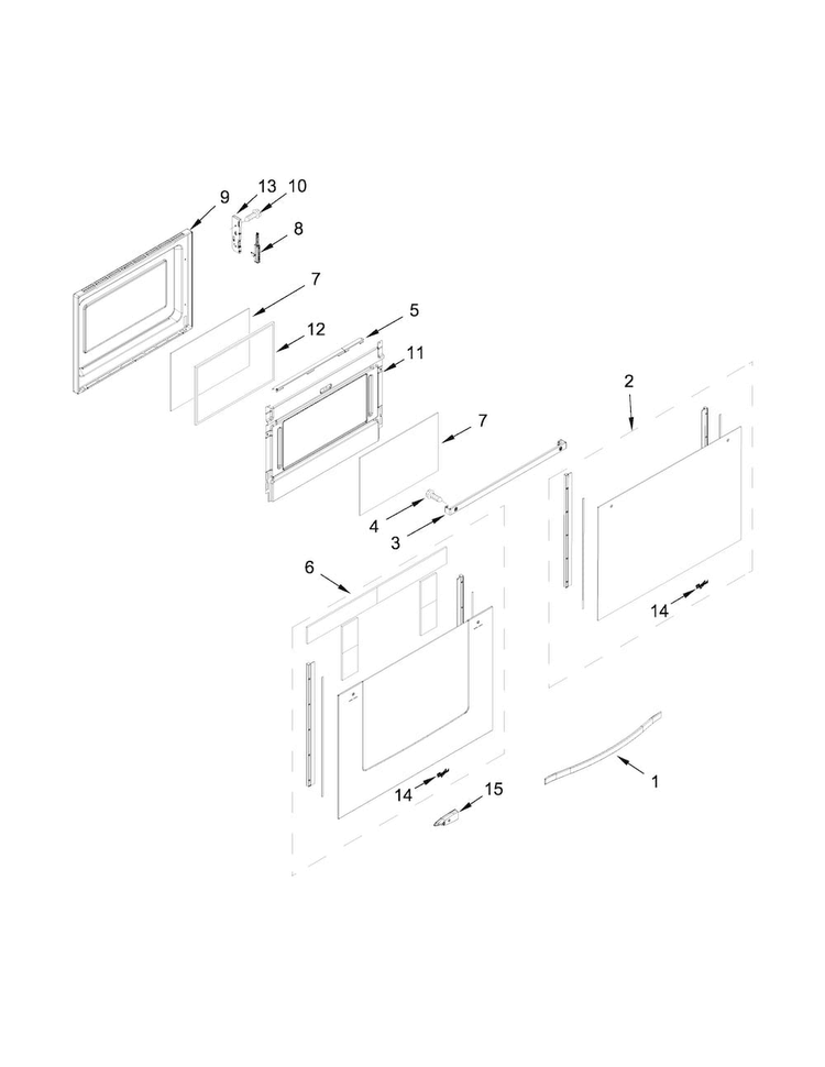 Lower Door Parts Diagram and Parts List for WGG555S0BB01  Whirlpool Range