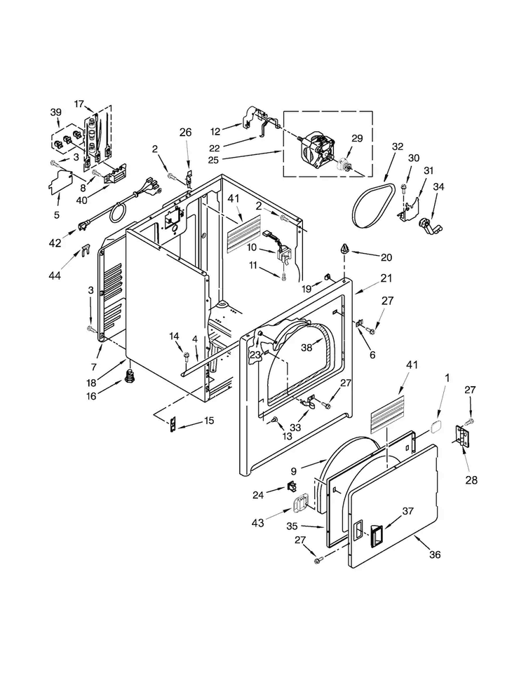 Cabinet Parts Diagram and Parts List for 110C61492310  Kenmore Dryer