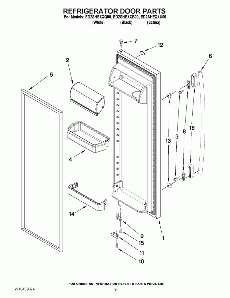 REFRIGERATOR DOOR PARTS Diagram and Parts List for ED2SHEXXB00  Whirlpool Refrigerator