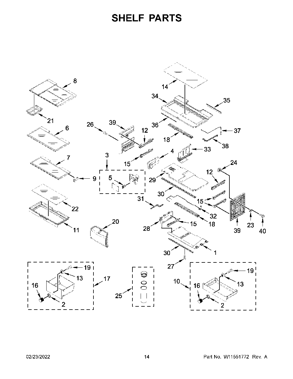 Shelf Parts Diagram and Parts List for KRFC704FPS05  KitchenAid Refrigerator