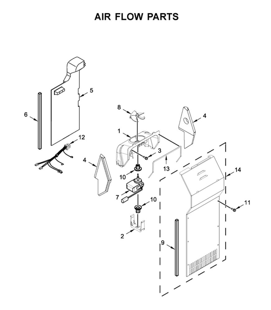 Air Flow Parts Diagram and Parts List for WRS315SDHZ05  Whirlpool Refrigerator
