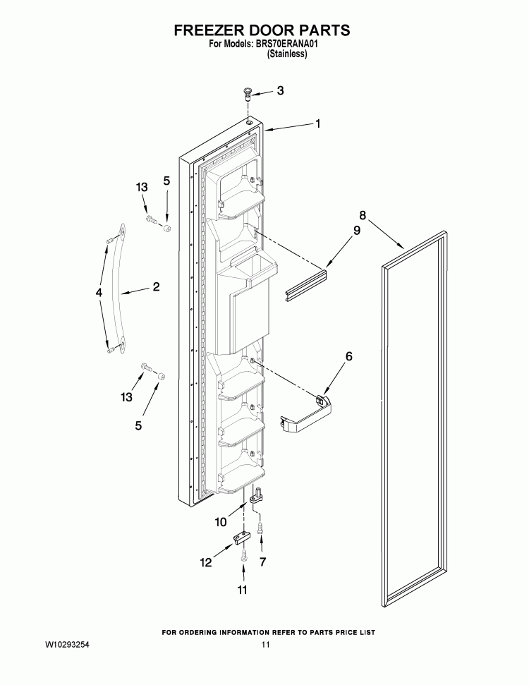 FREEZER DOOR PARTS Diagram and Parts List for BRS70ERANA01  Whirlpool Refrigerator