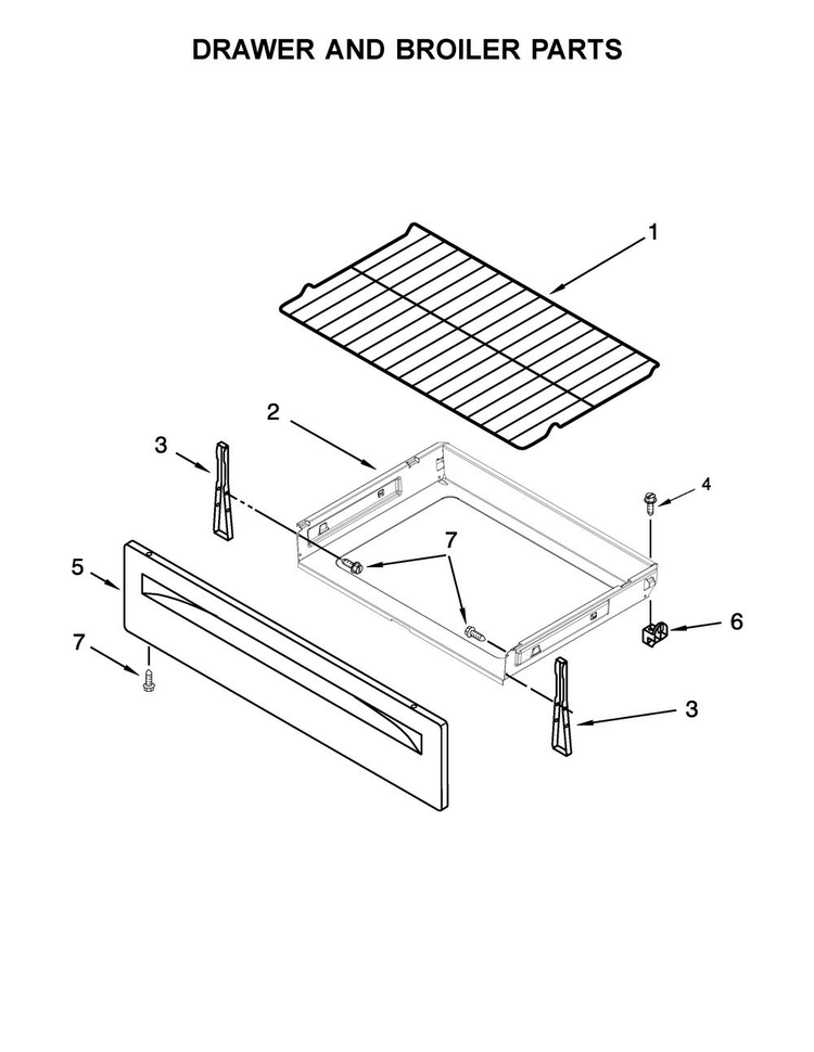 Drawer And Broiler Parts Diagram and Parts List for WFE520S0FS0  Whirlpool Range