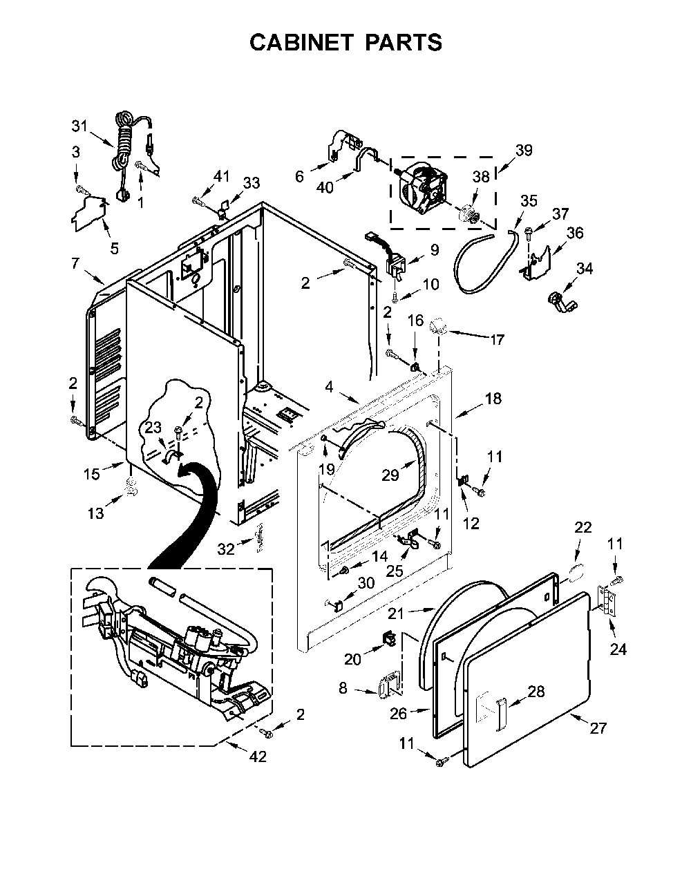 Cabinet parts Diagram and Parts List for 110C72442512  Kenmore Dryer