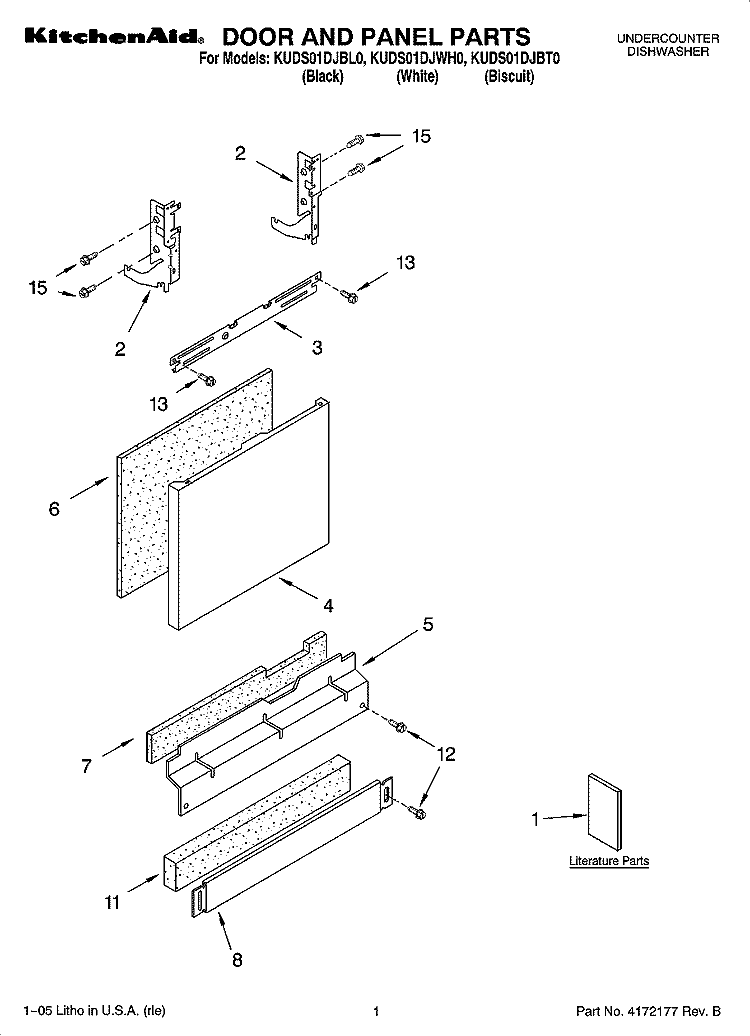 DOOR AND PANEL PARTS Diagram and Parts List for KUDS01DJBL0  KitchenAid Dishwasher