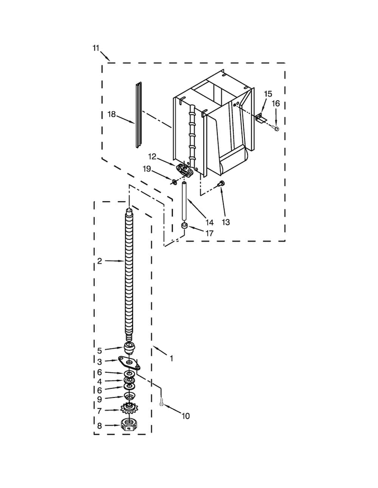 Powerscrew And Ram Parts Diagram and Parts List for KTTS505EWH0  KitchenAid Trash Compactor